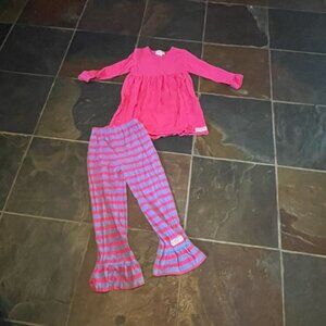 Pink and Blue Striped Ruffle Girl Pants Set Size 12
